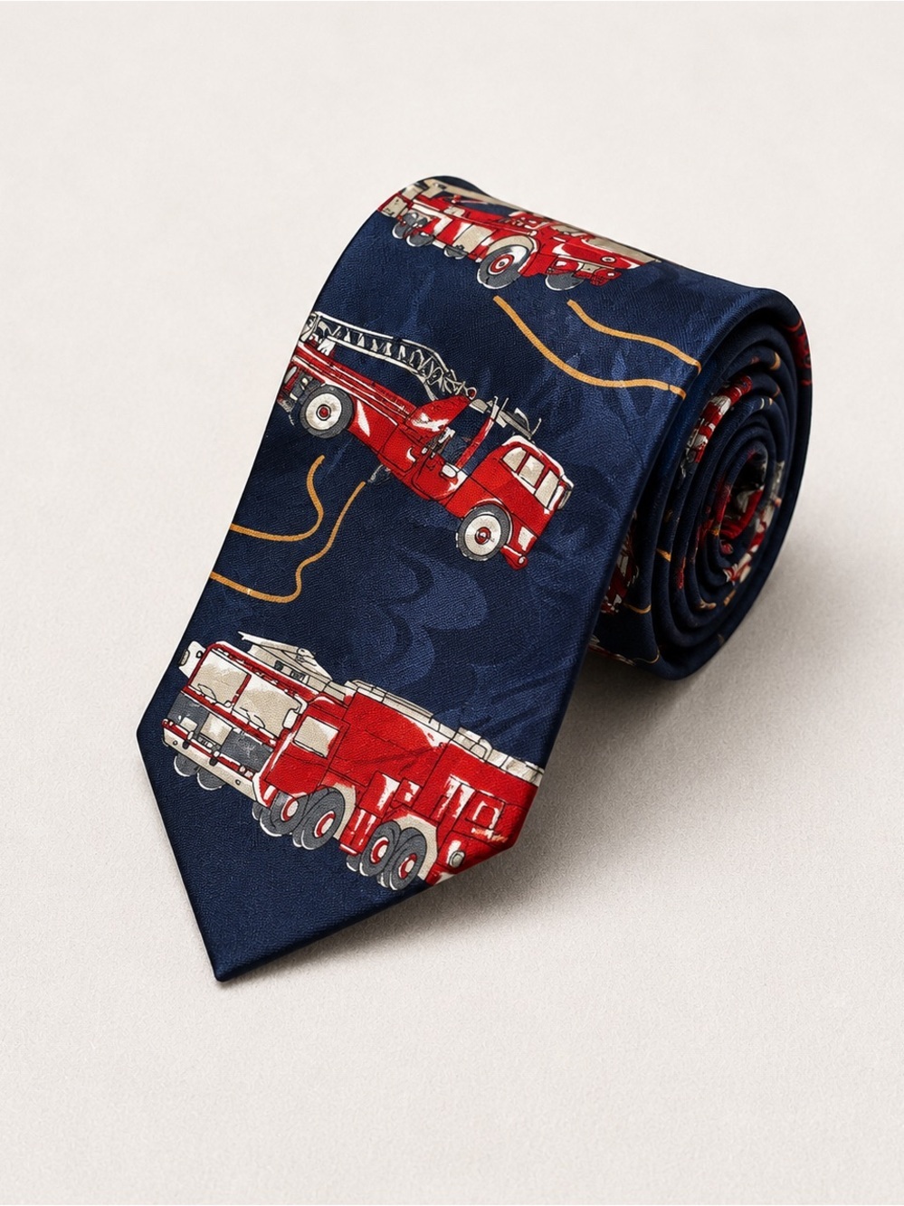 Steven Harris Fire Truck Novelty Tie Navy Red Handmade Firefighter Career